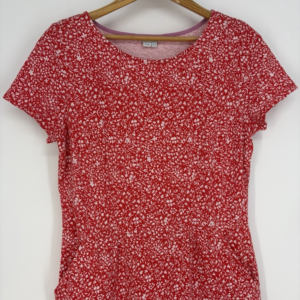 Boden Womens Phoebe Shift Dress 10 Red Floral Cotton Jersey Feminine Preppy 10R - Picture 3 of 9